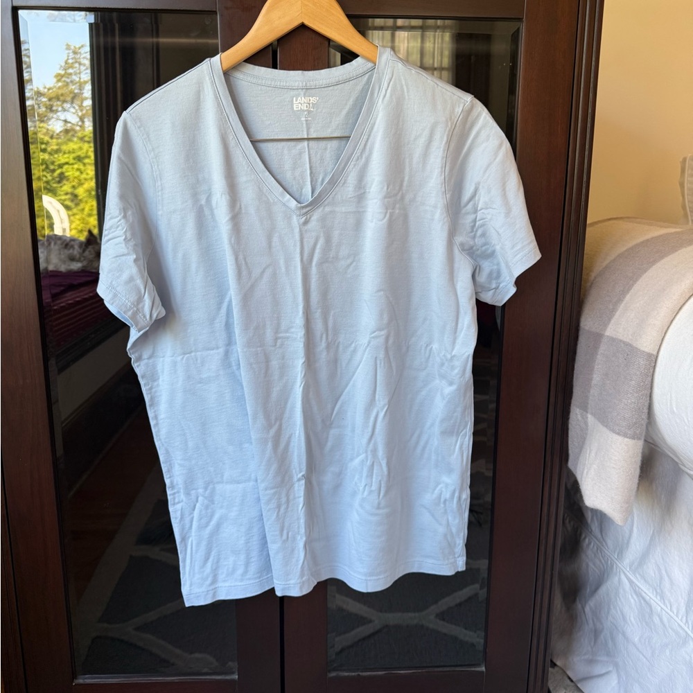 Lands' End Men's Pale Blue V-Neck Short Sleeve Tee